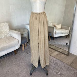 EMANUEL UNGARO LIBERTE TAN BROWN BEIGE LINEN COTTON PANTS